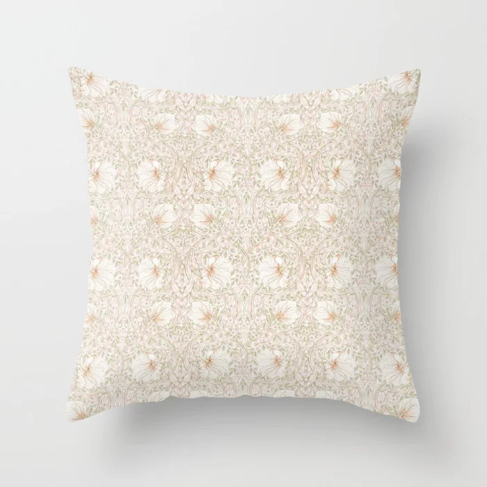 William Morris Pimpernel Cochineal Pink Pastel Floral Throw Pillow | Society6