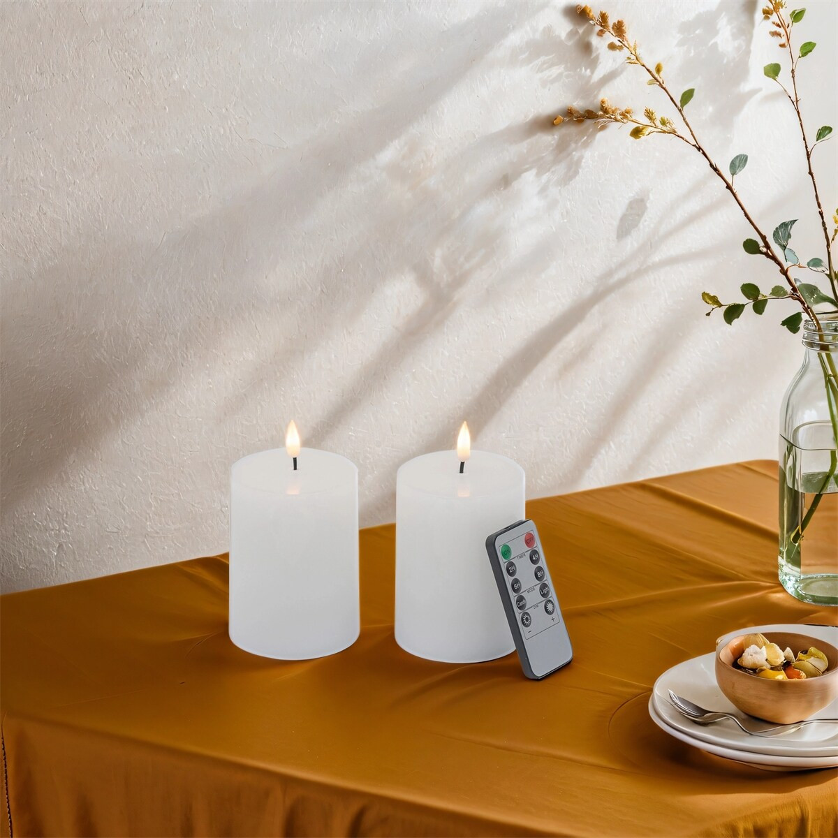 Set of 2 White LED Candles with Wick and Remote Control Timer, 3X4 | Bed Bath & Beyond