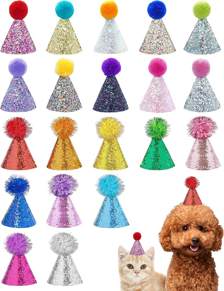 PET SHOW 20 Pack Mini Small Dog Hats with Sequin Puppy Birthday Party Hats for Stuffed Animals Ca... | Amazon (US)