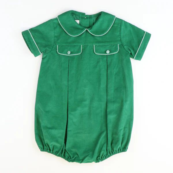 Collared Boy Bubble - Christmas Green Corduroy | Southern Smocked Co.