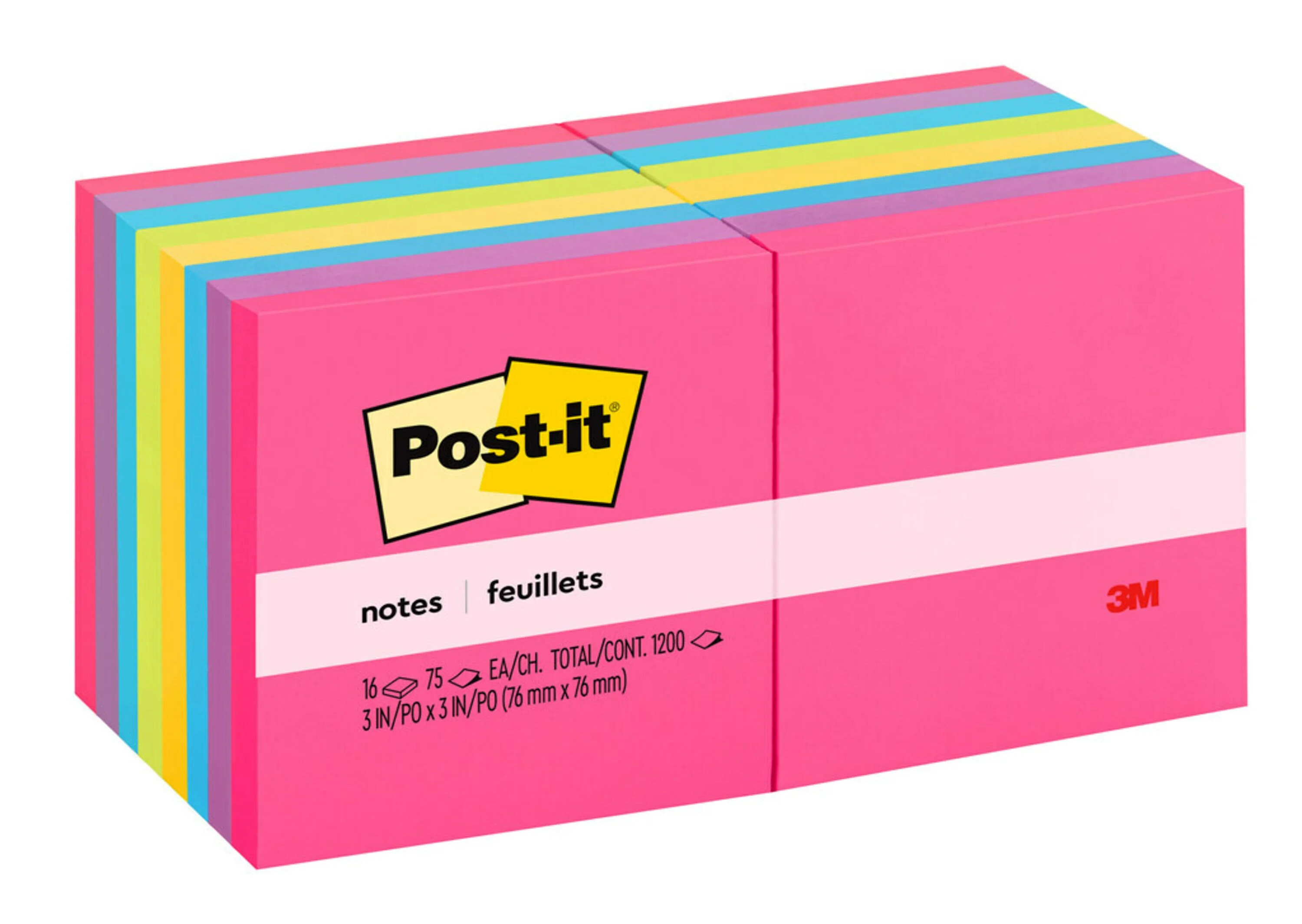 Post-it Notes, 3" x 3", Assorted Bright Colors, 16 Pads - Walmart.com | Walmart (US)