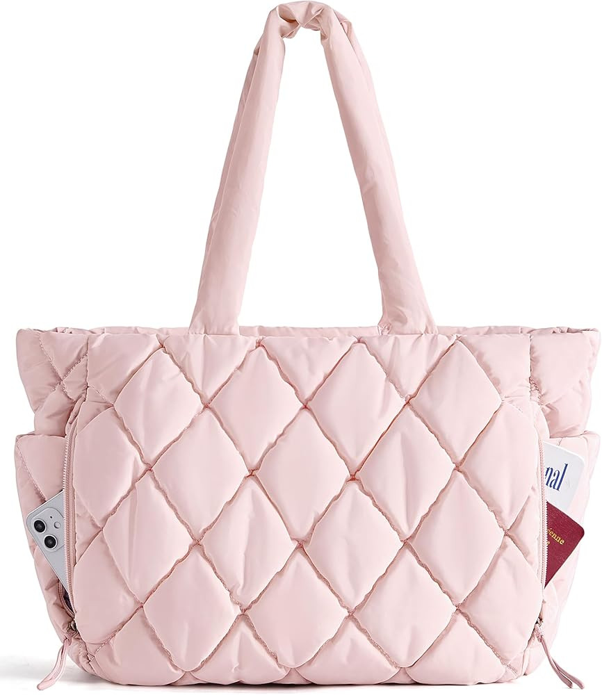 BAGSMART Tote Bag for Women, Quilted Puffer Tote Bag with Compartments, Shoulder Handbag Work Bag... | Amazon (US)