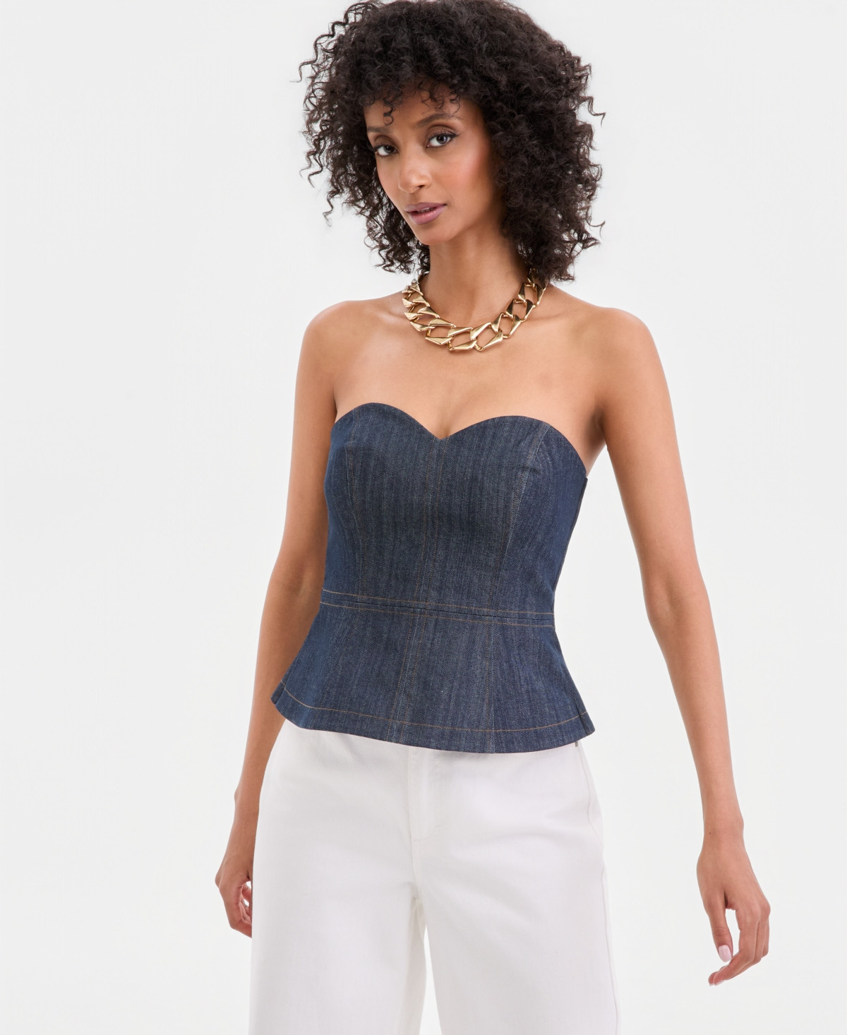 I.n.c. International Concepts Women's Strapless Denim Peplum Top, Macy's Exclusive - Hudson Wash | Macy's