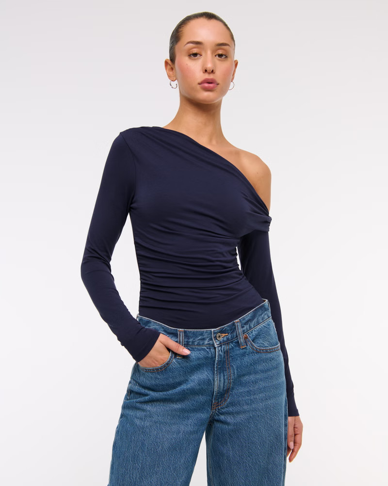 Long-Sleeve Off-The-Shoulder Draped Top | Abercrombie & Fitch (US)