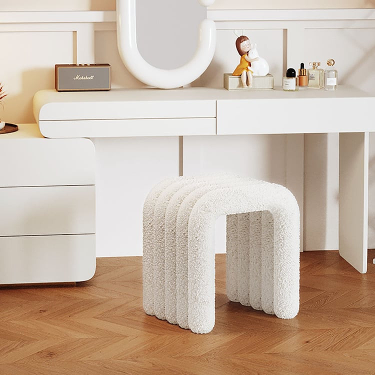 Modern White Teddy Velvet Vanity Stool Backless Makeup Accent Chair | Homary