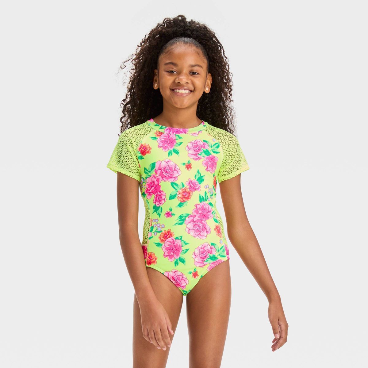 Girls' 'Pretty Peony' Floral Printed One Piece Swimsuit - art class™ | Target