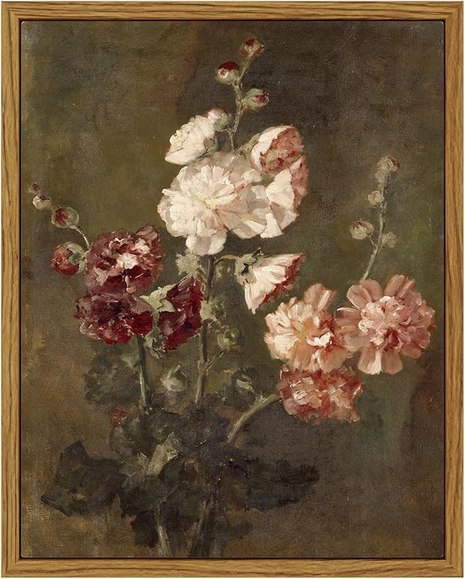 ARPEOTCY Vintage Floral Framed Wall Art, Hollyhocks Flower Paintings Art Decor Aesthetic, Canvas ... | Amazon (US)