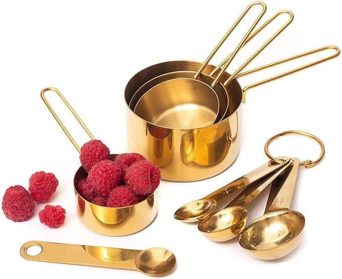 Modern Stainless Steel Measuring Cups and Spoons Set, Gold - Stackable, Stylish, Sturdy Metal Mea... | Amazon (US)