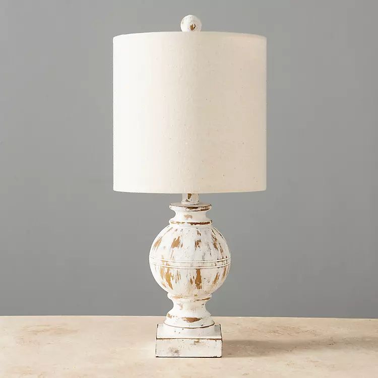 Distressed White Round Baluster Table Lamp | Kirkland's Home