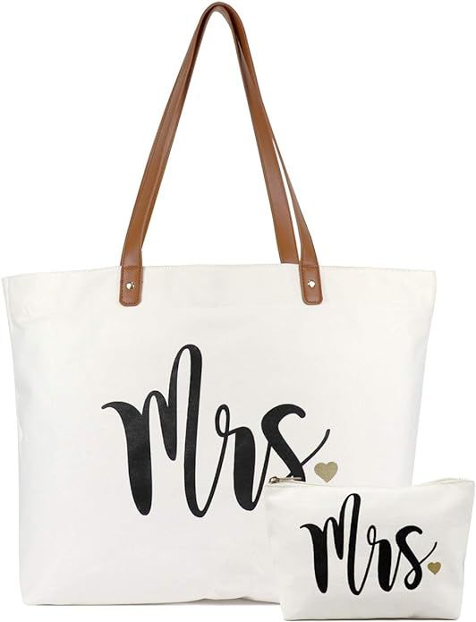 Bride Tote Bag with Makeup Bag, Gifts for Engagement / Bridal Shower / Bachelorette / Wedding Par... | Amazon (US)