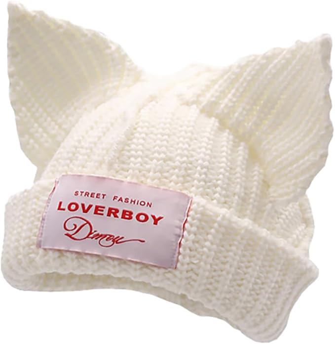 Cat Ear Hat Cute Beanie Hat Knit Wool Cap Warm Slouchy Crochet Hat | Amazon (US)