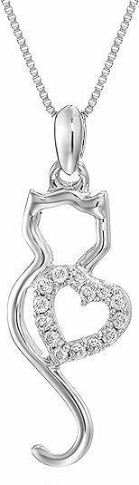 Vir Jewels 1/10 cttw Diamond Cat Pendant 14K White Gold with 18 Inch Chain | Amazon (US)