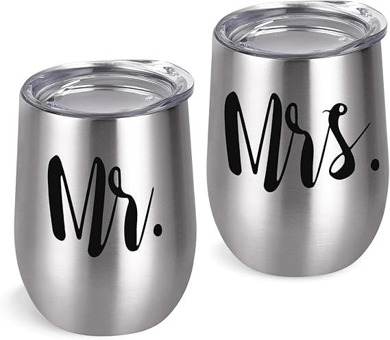 Mr and Mrs Wine Tumbler Bridal Shower Idea for Bride and Groom, 12 Oz Mr Mrs Stainless Steel Insu... | Amazon (US)