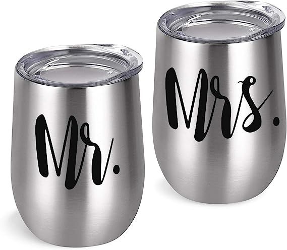 Mr and Mrs Wine Tumbler Bridal Shower Idea for Bride and Groom, 12 Oz Mr Mrs Stainless Steel Insu... | Amazon (US)