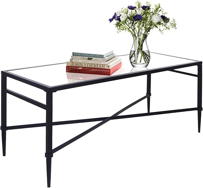 GIFTTROVE Modern Black Coffee Table, Rectangle Mirrored Table, Accent Table with Metal Frame, 42.... | Amazon (US)