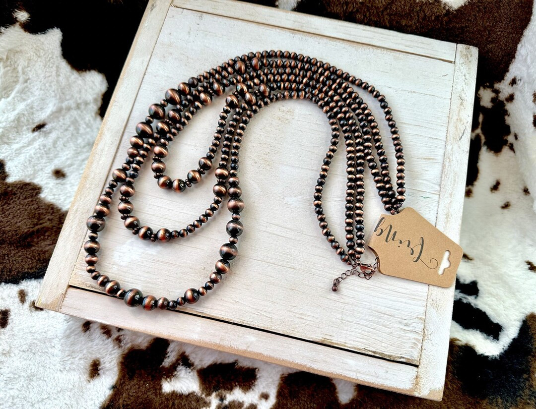 32 Navajo Pearl Layered Necklace, Matte Western Pearls, Copper Tone Statement Necklace, Layered B... | Etsy (US)
