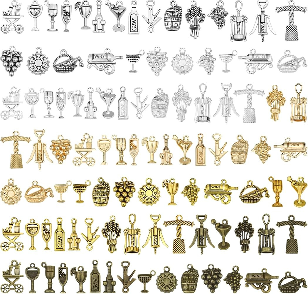 100Pcs Wine Charms for Jewelry Making\uff0cAlloy Metal Wine Themed Charms Mixed Grape Cocktail Sh... | Amazon (US)