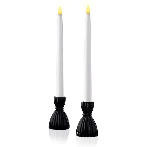 Black Candlestick Holder Set - Glass Taper Candle Holders, Glossy Black Finish, 3.5 Inch Height, ... | Walmart (US)
