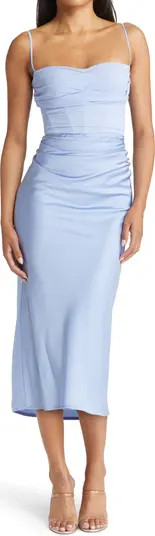 Teia Mixed Media Satin Georgette Midi Dress | Nordstrom