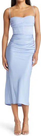 HOUSE OF CB Teia Mixed Media Satin Georgette Midi Dress | Nordstrom | Nordstrom