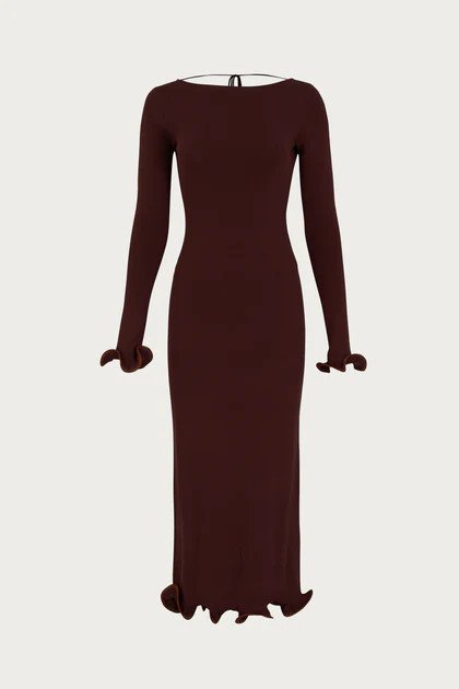 Ruffle Hem Midi Dress (Chocolate Brown/Brown Lurex) | SAME