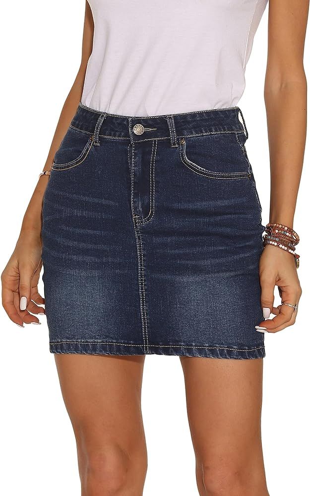 GUANYY Womens Mini Denim Skirt-Casual Stretch Slim Fit High Waisted Jean Skirts | Amazon (US)