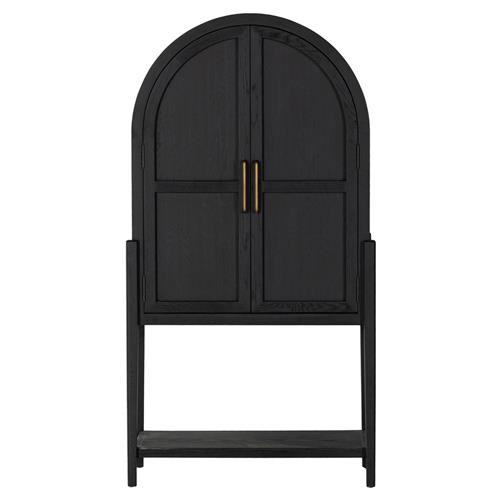 Ivan Mid Century Modern Black Oak Wood Brass Iron 2 Door Bar Cabinet | Kathy Kuo Home