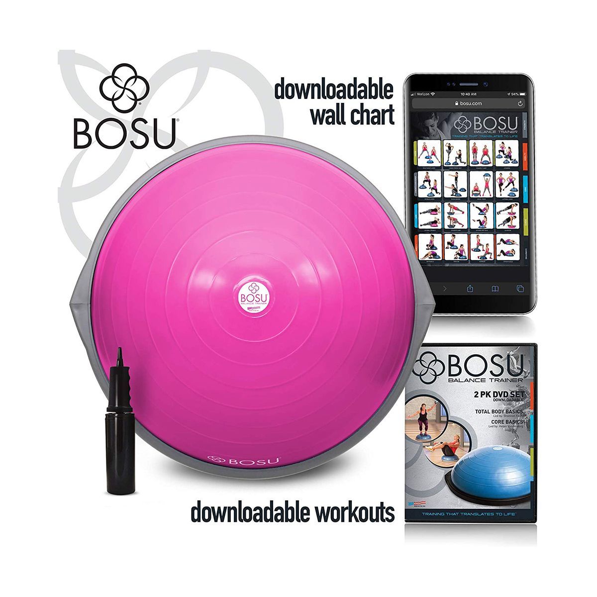 Bosu 72-10850 Home Gym Equipment The Original Balance Trainer 65 cm Diameter, Pink and Gray | Target