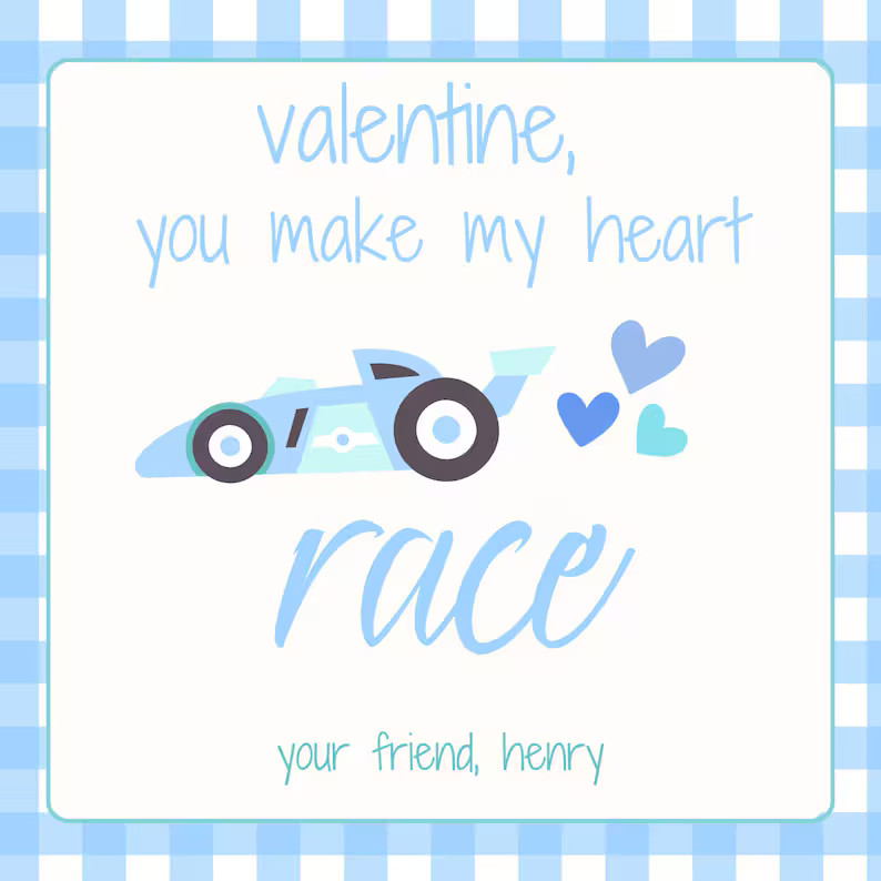 Valentine's Day Gift Tag Blue Race Car - Etsy | Etsy (US)
