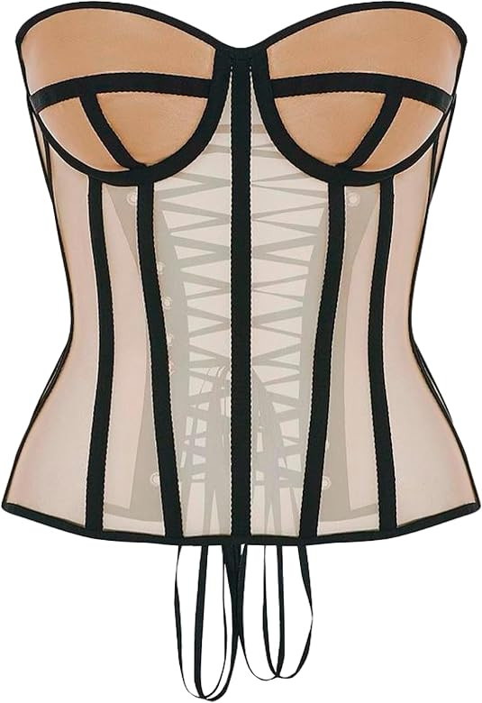 Perfect Corset NYC OVERBUST Mesh Corset Top Lace up Corset with 15 Steel Boned | Amazon (US)