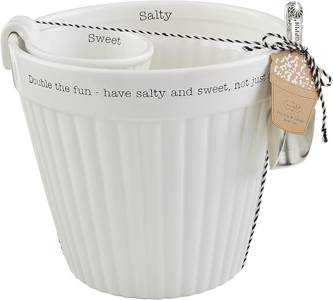 Mud Pie Circa Popcorn and Candy Bowl, White, 7.75" x 5.75" dia | Amazon (US)