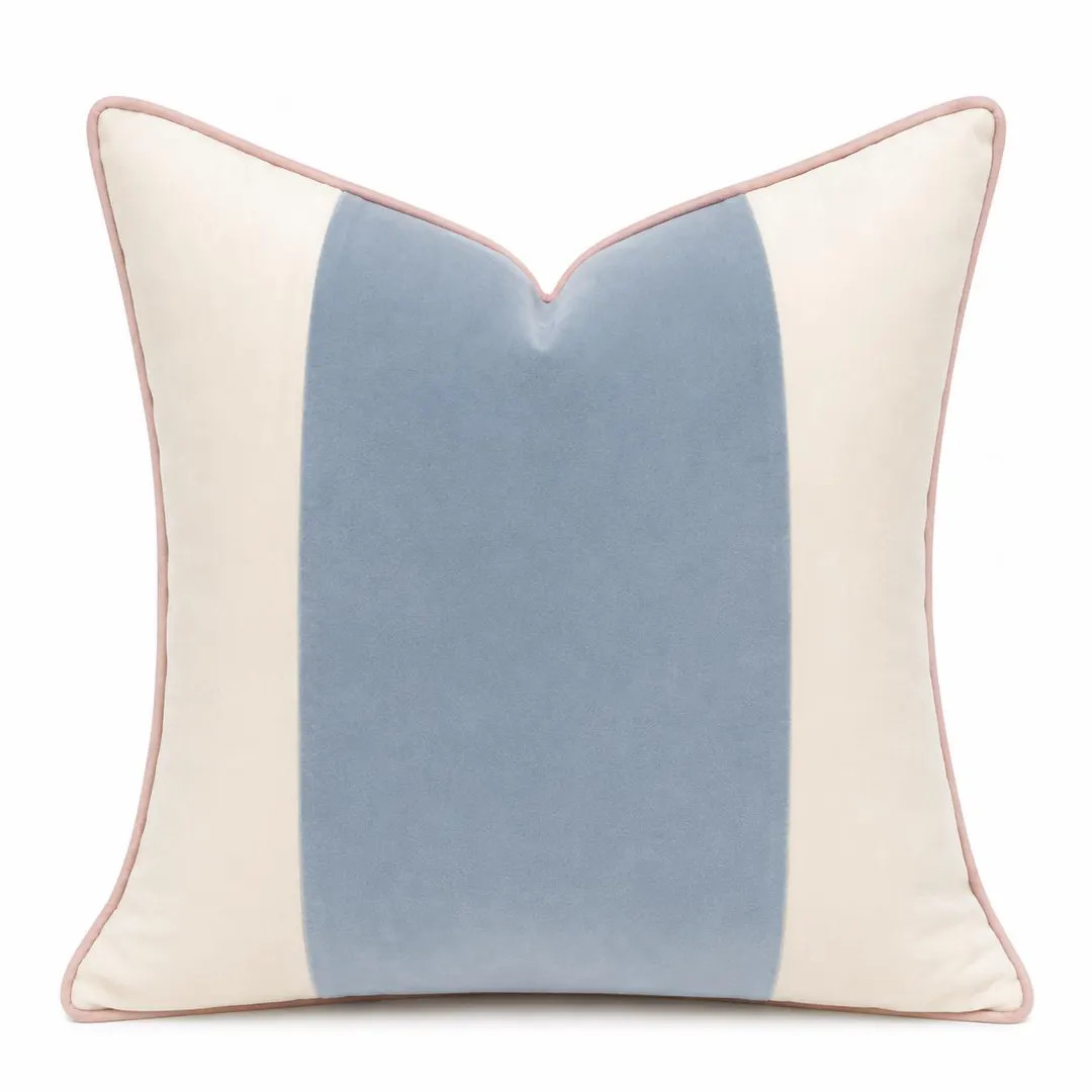 Blue Velvet Color Block Pillow Cover | Cream Velvet Pillow With Blush Pink Piping | Designer Thro... | Etsy (Global)