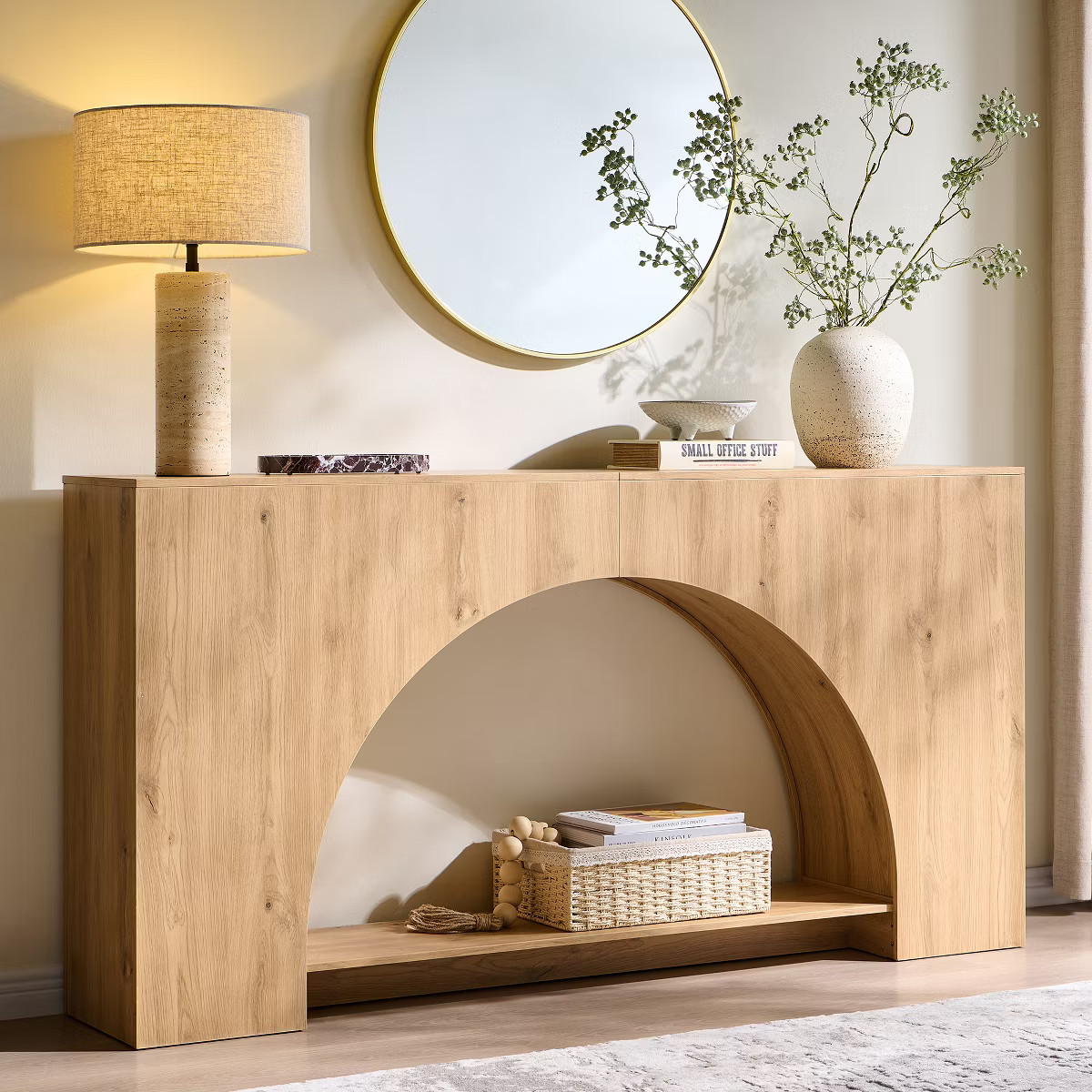 Console Table with Arched Open Shelf, 63" Modern Console Table with Storage, Narrow Console Table... | Target