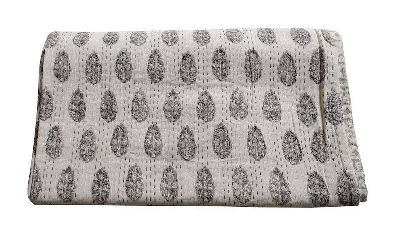Indian kantha quilt handmade kantha bed cover throw cotton blanket gudari handmade printed Indian... | Etsy (US)