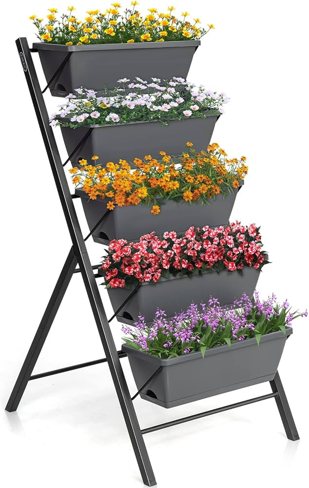 COSTWAY Vertical Raised Garden Bed, 5 Tier Planter Box with Drainage Holes for Vegetables, Grass,... | Amazon (US)