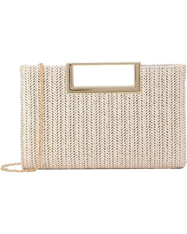 Top Handle Straw Clutch for Women Summer Clutch Straw Evening Bag Raffia Crossbody Purses Woven B... | Amazon (US)