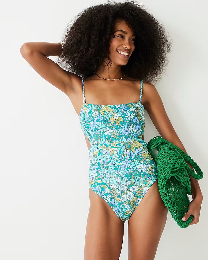 Cutout one-piece swimsuit in aqua blooms | J.Crew US
