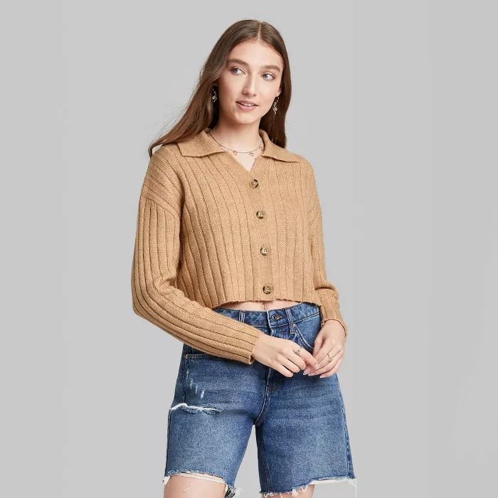 Women's Button-Front Ribbed Cropped Cardigan - Wild Fable™ | Target