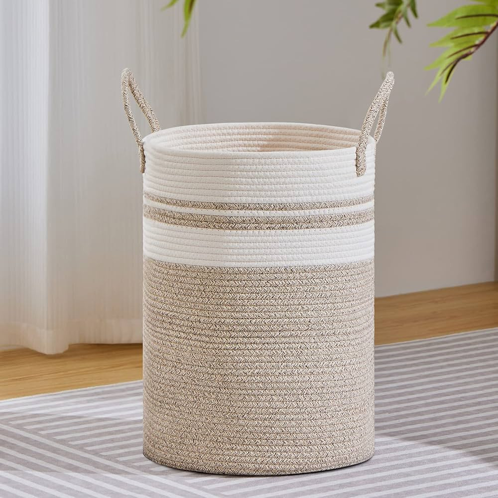 VIPOSCO Large Laundry Hamper, Tall Woven Rope Storage Basket for Blanket, Toys, Dirty Clothes in ... | Amazon (US)