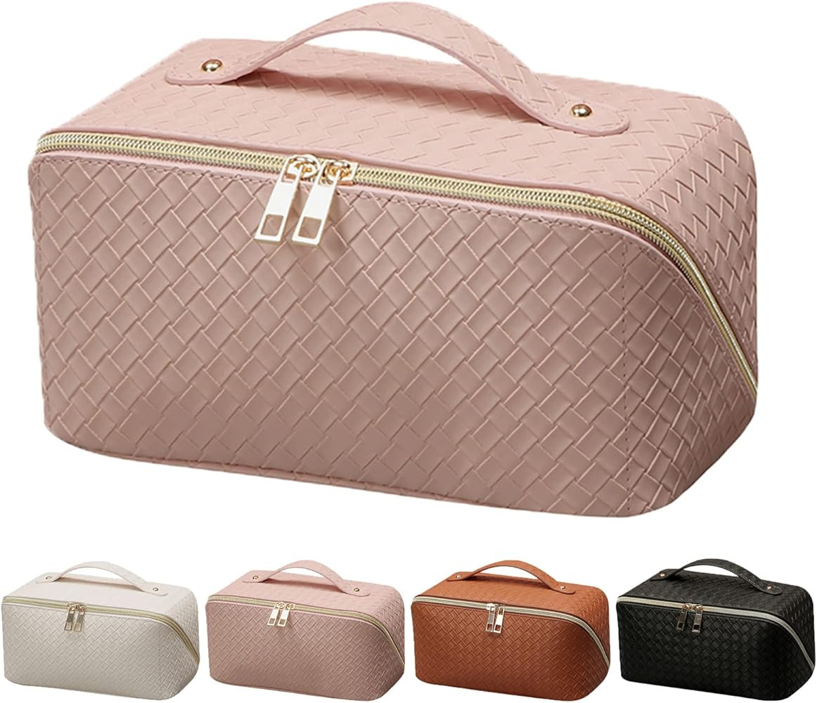 Travel Cosmetic Bag Checkered bag Large Capacity Makeup Bag Opens Flat for Easy Access with Compa... | Amazon (US)