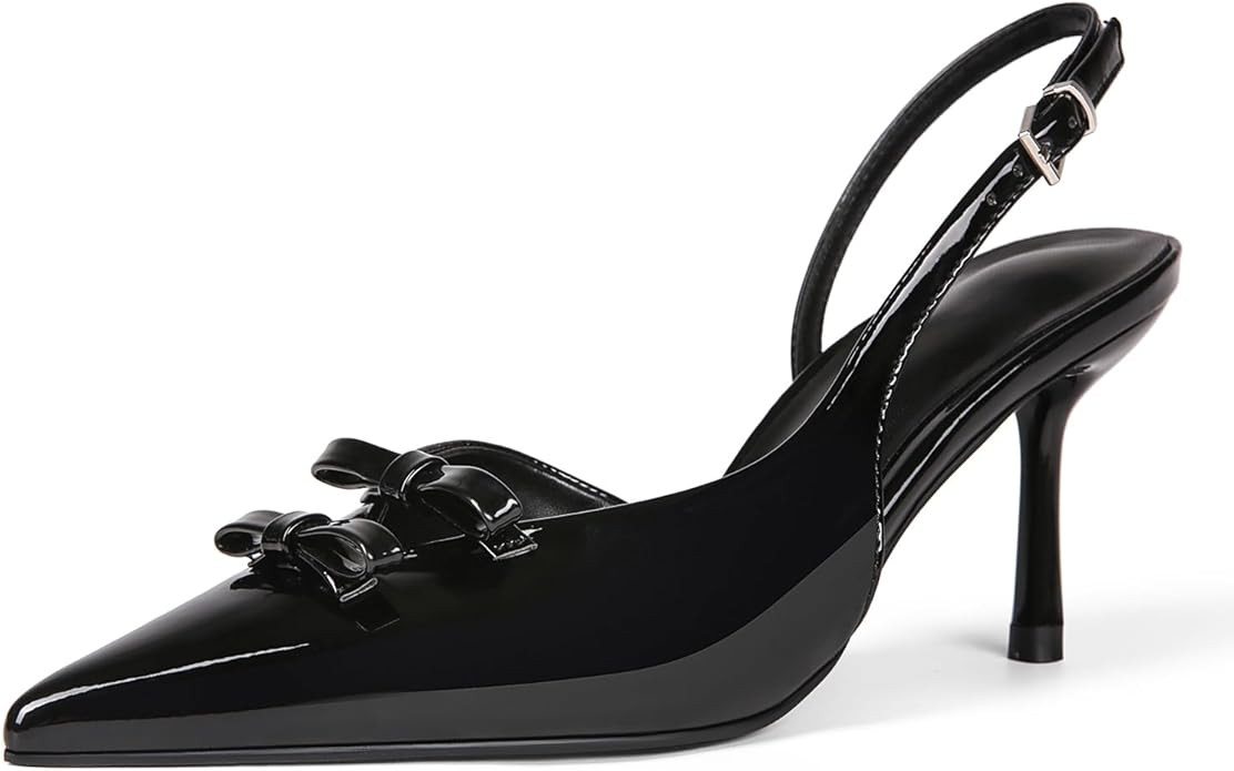 baobeijiadao Womens Pointed Toe Pumps Slingback Bow Stiletto Heels Closed Toe Heeled Sandals Slip... | Amazon (US)