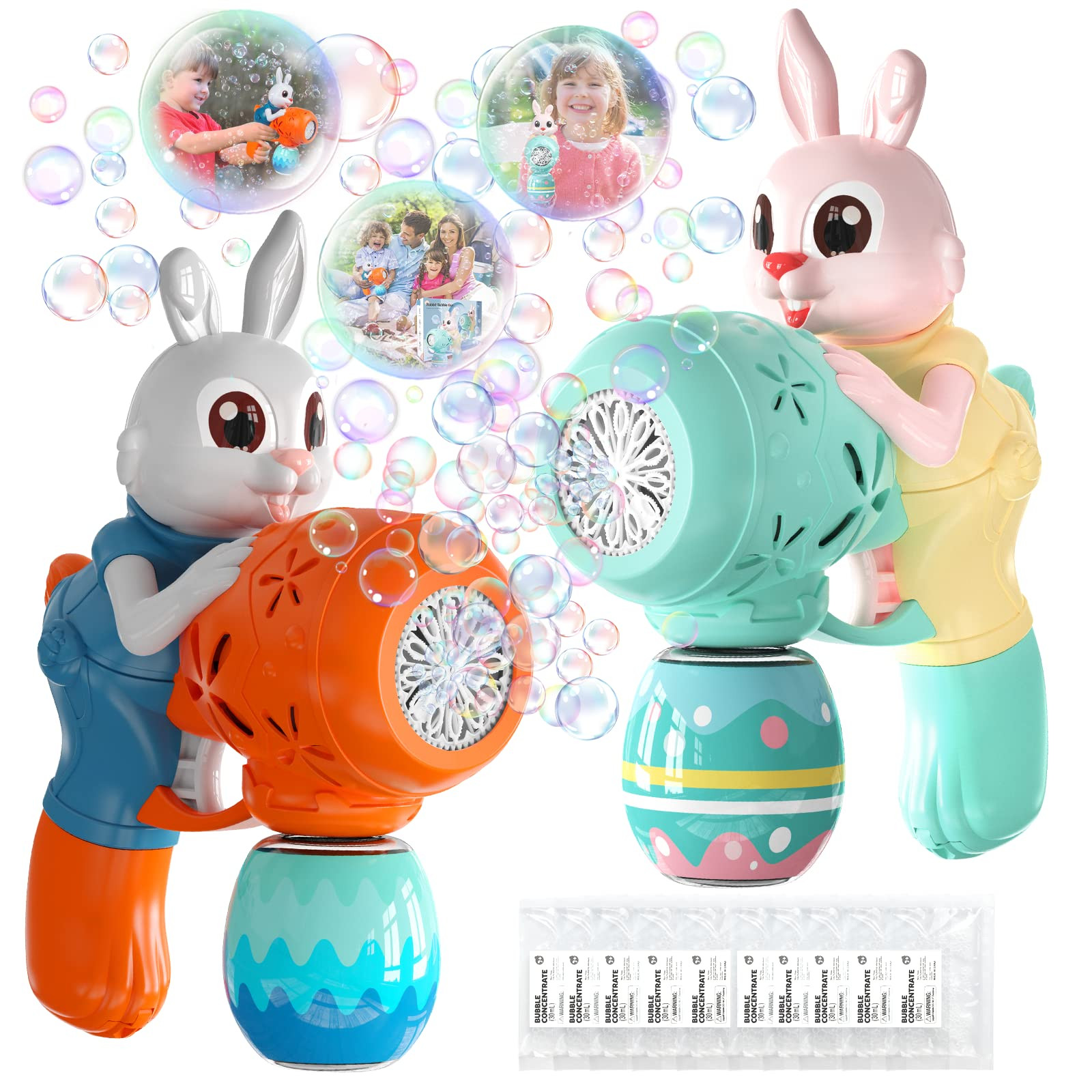 Bubble Guns for Toddlers,2pcs Rabbit Bubble Machine for Kids,Automatic Bubble Blower with 10 Bubb... | Amazon (US)