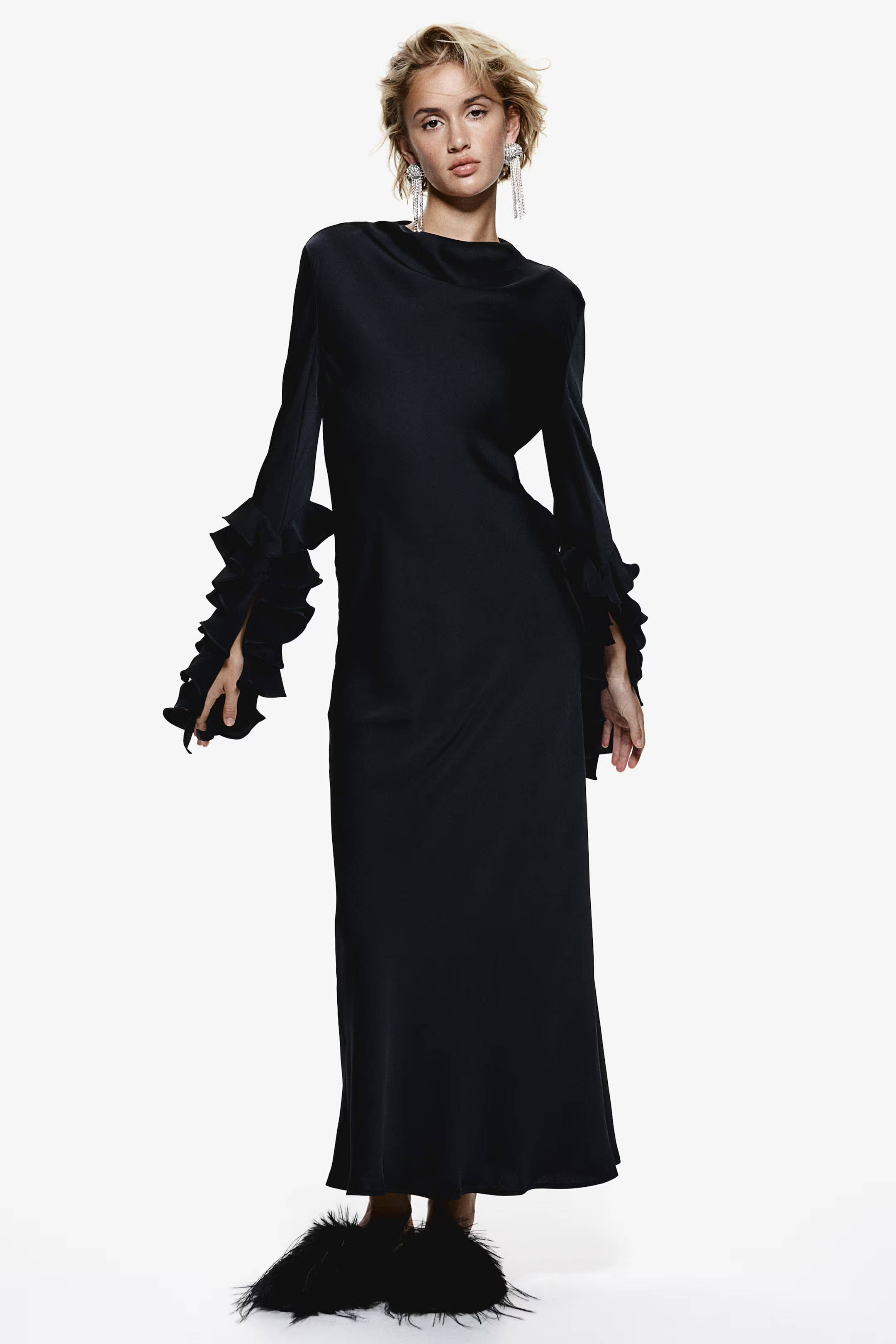Ruffle-sleeve satin dress | H&M (UK, MY, IN, SG, PH, TW, HK)