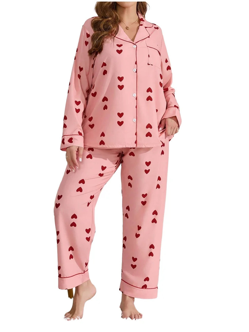 Sucegi Plus size Exclusive for women, heart-print pajama set, super comfortable – Plus size wom... | Walmart (US)