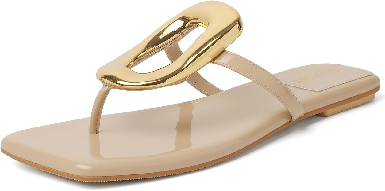 Women's Flip Flops Flat Sandals - Square Toe Slip On Summer Shoes Comfortable Thong Sandals With ... | Amazon (US)