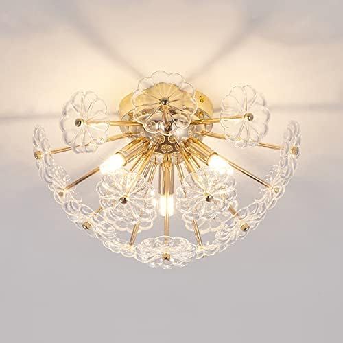 Sputnik Flush Mount Ceiling Light, Gold Metal Flower Ceiling Light Fixtures, 3-Light Farmhouse Cl... | Amazon (US)