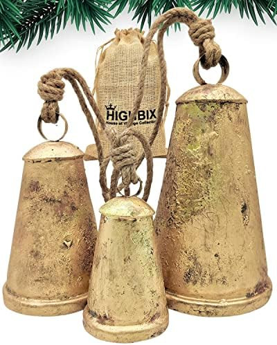 HIGHBIX Set of 3 Giant Harmony Cow Bells Huge Vintage Handmade Rustic Lucky Christmas Hanging Con... | Amazon (US)