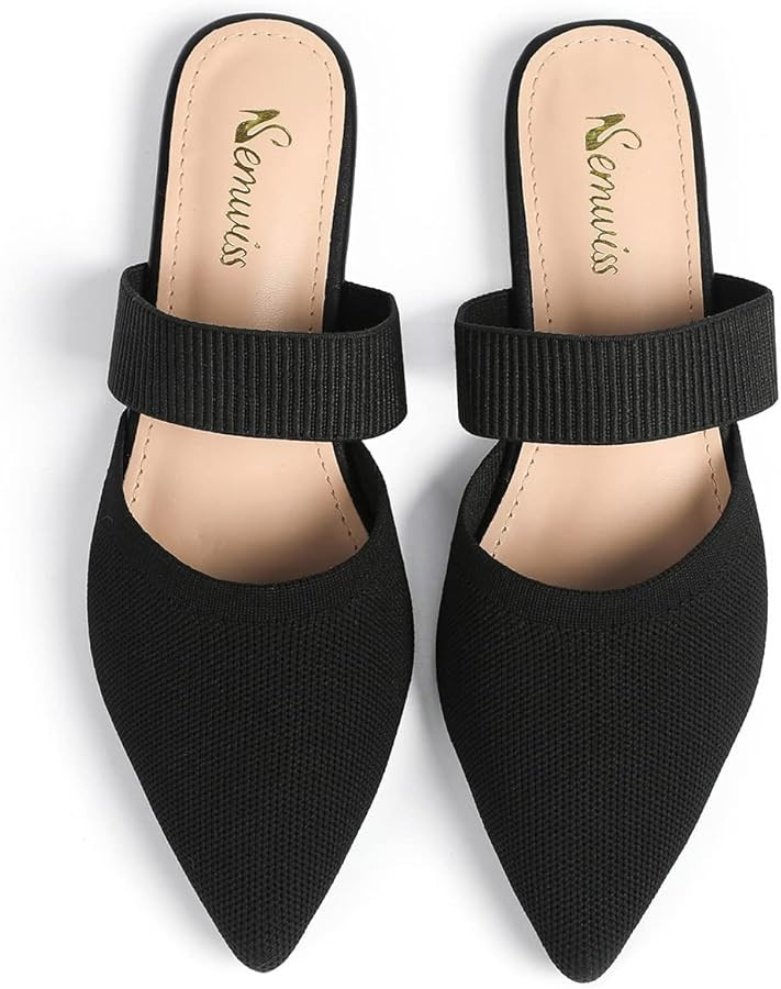 Semwiss Pointed Toe Mules for Women Flats,Backless Mule Sandals Comfortable Slip On Slides Loafer... | Amazon (US)