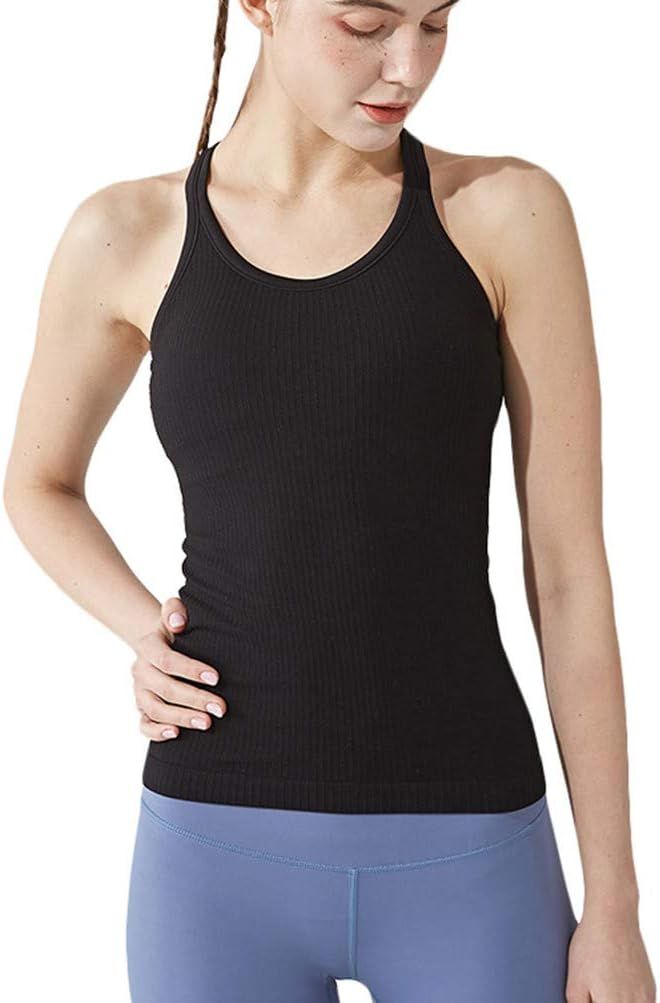 Yoga Racerback Tank Top for Women with Built in Bra,Women's Padded Sports Bra Fitness Workout Run... | Amazon (US)