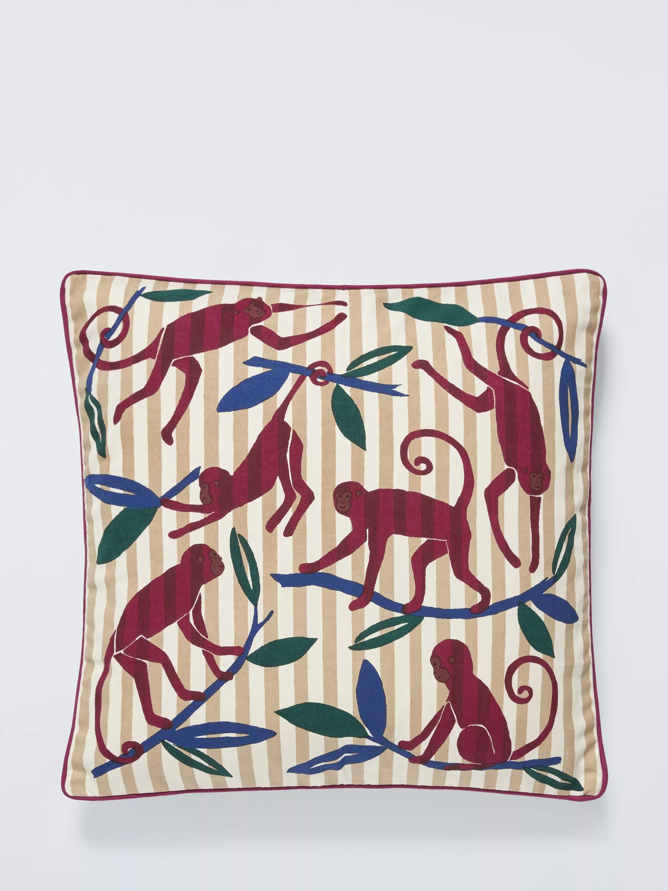 John Lewis Stripes and Monkeys Indoor/Outdoor Cushion, Purple/Multi | John Lewis (UK)